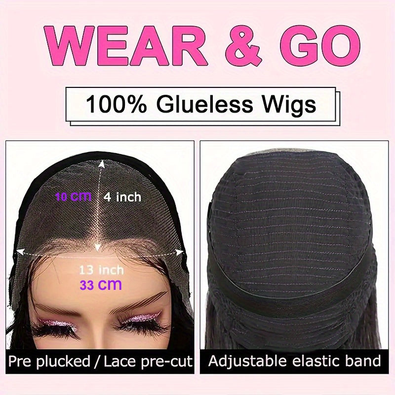250% Density Glueless Bob Wig - Body Wave Lace Front Human Hair Wigs for Black Women - Pre Plucked and Pre Cut 13x4 Lace Closure - No Glue Needed for Beginners