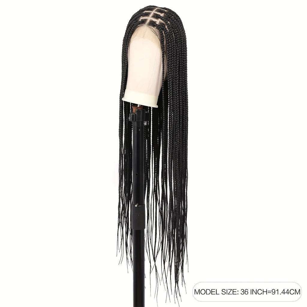 40" Braided Wig with Knotless Cornrows and Lace Frontal – Mixed Black Hair, Natural Texture, Full Density, Double Lace Front, for Daily Wear, College, Halloween, and Cosplay