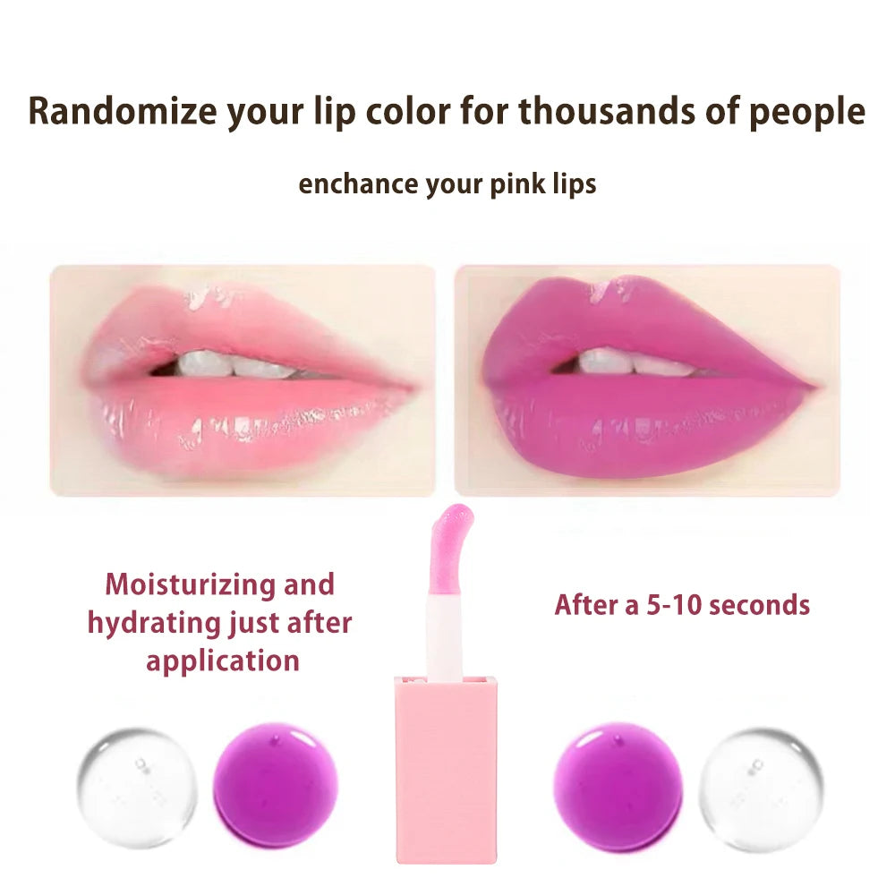 Print Own You logo Color Changing PH Tinted Lip Gloss Vegan Lip Oil Tint Stain Glaze Hydrating Moisturizer Magic Lip Oil