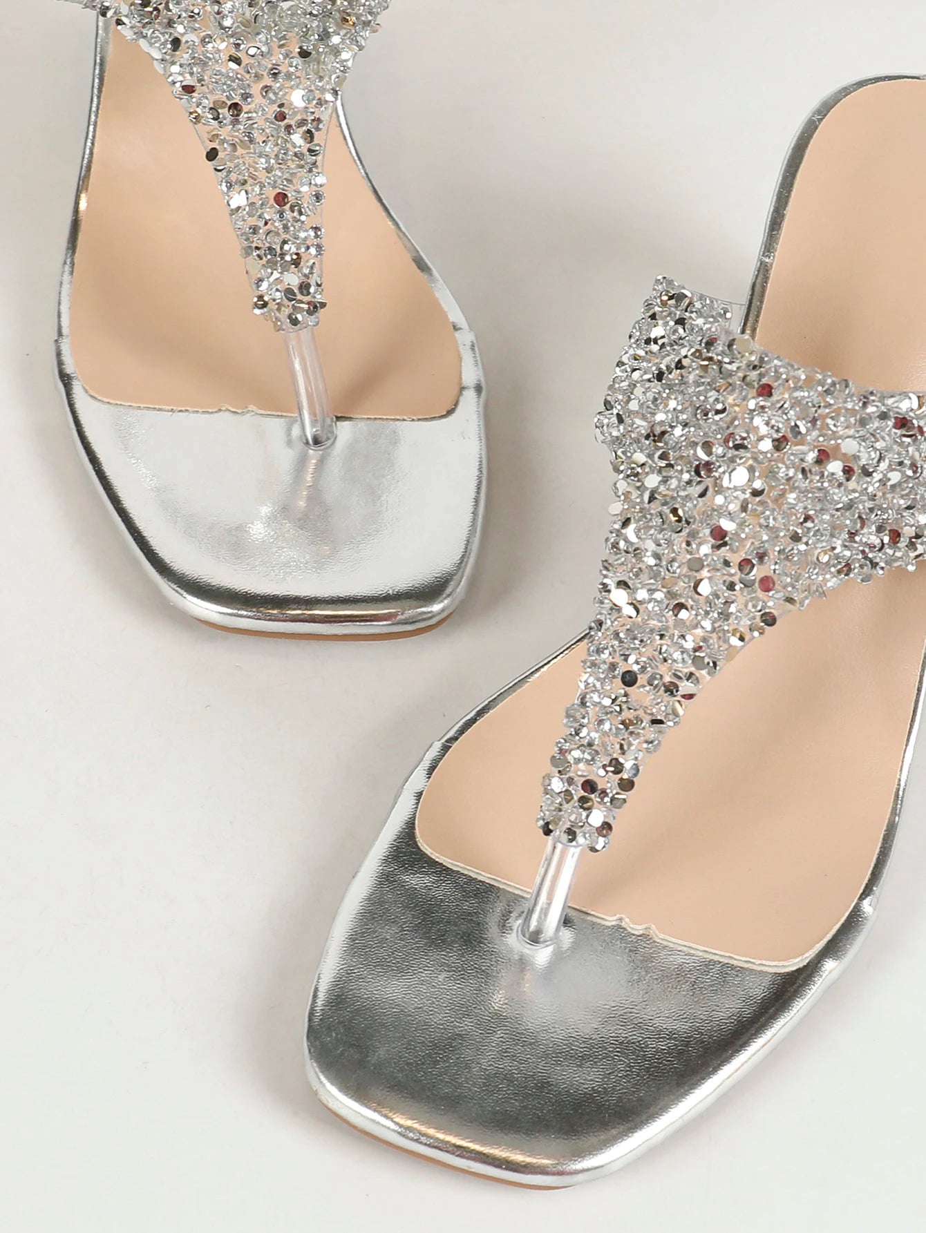 2024 Summer New Fashion square Toe Rhinestone Clip Toe Flip-flops Hot Selling Women's Shoes