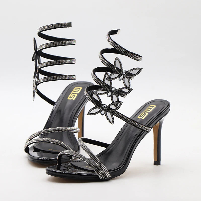 Y New Stiletto Heels Fashion High Heels Versatile Sexy Party Women's Shoes Spiral Lace-up Fashion High Heels Sandals Women