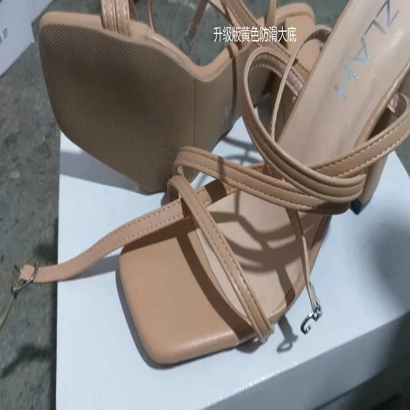 35-43 New High Heels European and American Plus Size Sandals Thick Heeled square Toe Women's Shoes
