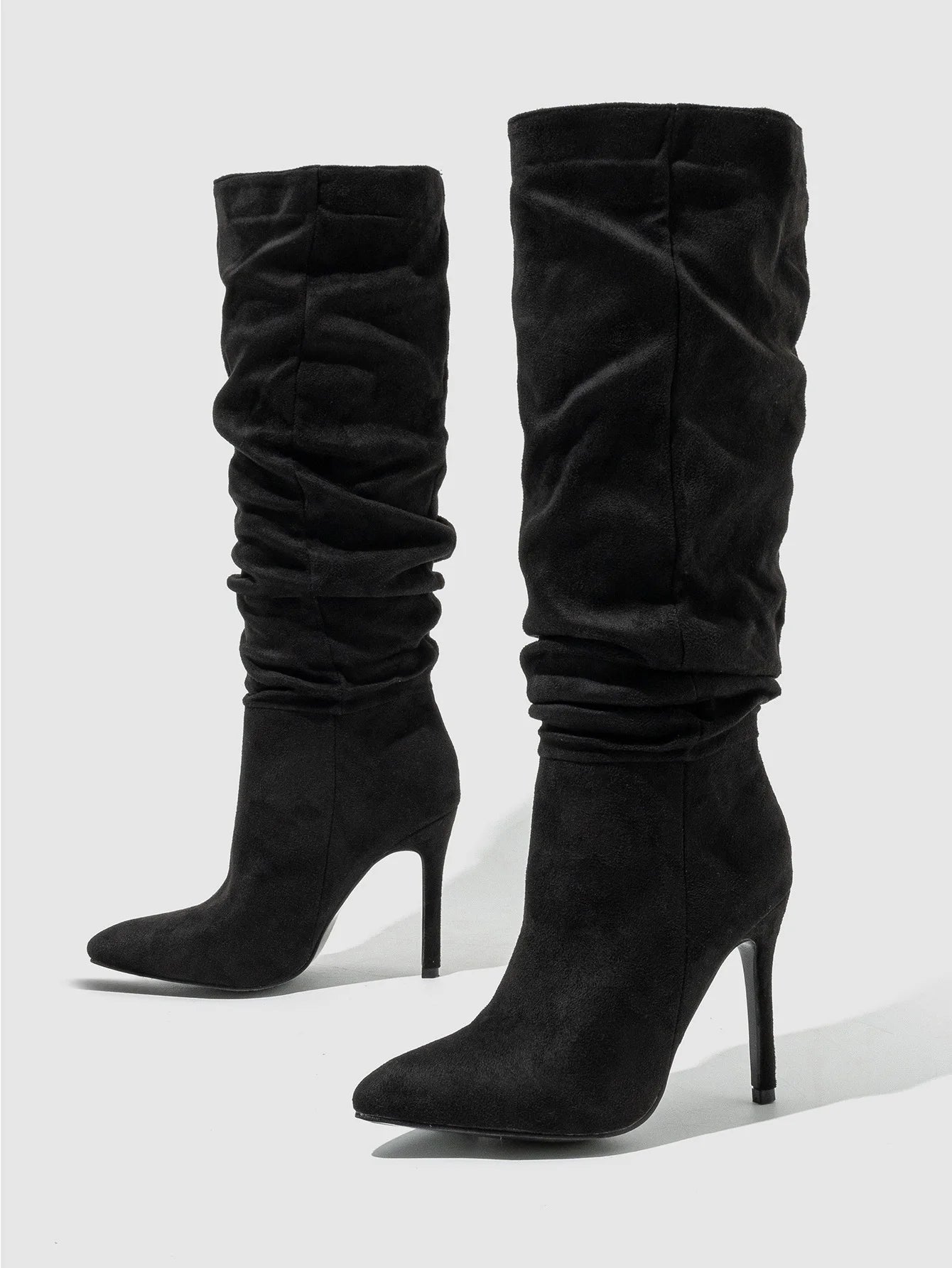 2024 New Mid-length Women's Boots Fashionable Thin Heel Natural Wrinkle One-pedal Plus Size Women's Shoes 35-42