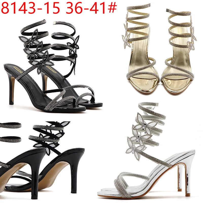 Y New Stiletto Heels Fashion High Heels Versatile Sexy Party Women's Shoes Spiral Lace-up Fashion High Heels Sandals Women