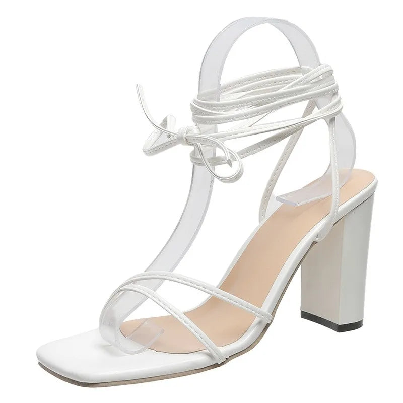 Large Size Women's Shoes, Sexy square Toe Strap, Thin Heel High Heels, Cross Strap Sandals, Women's High Heels