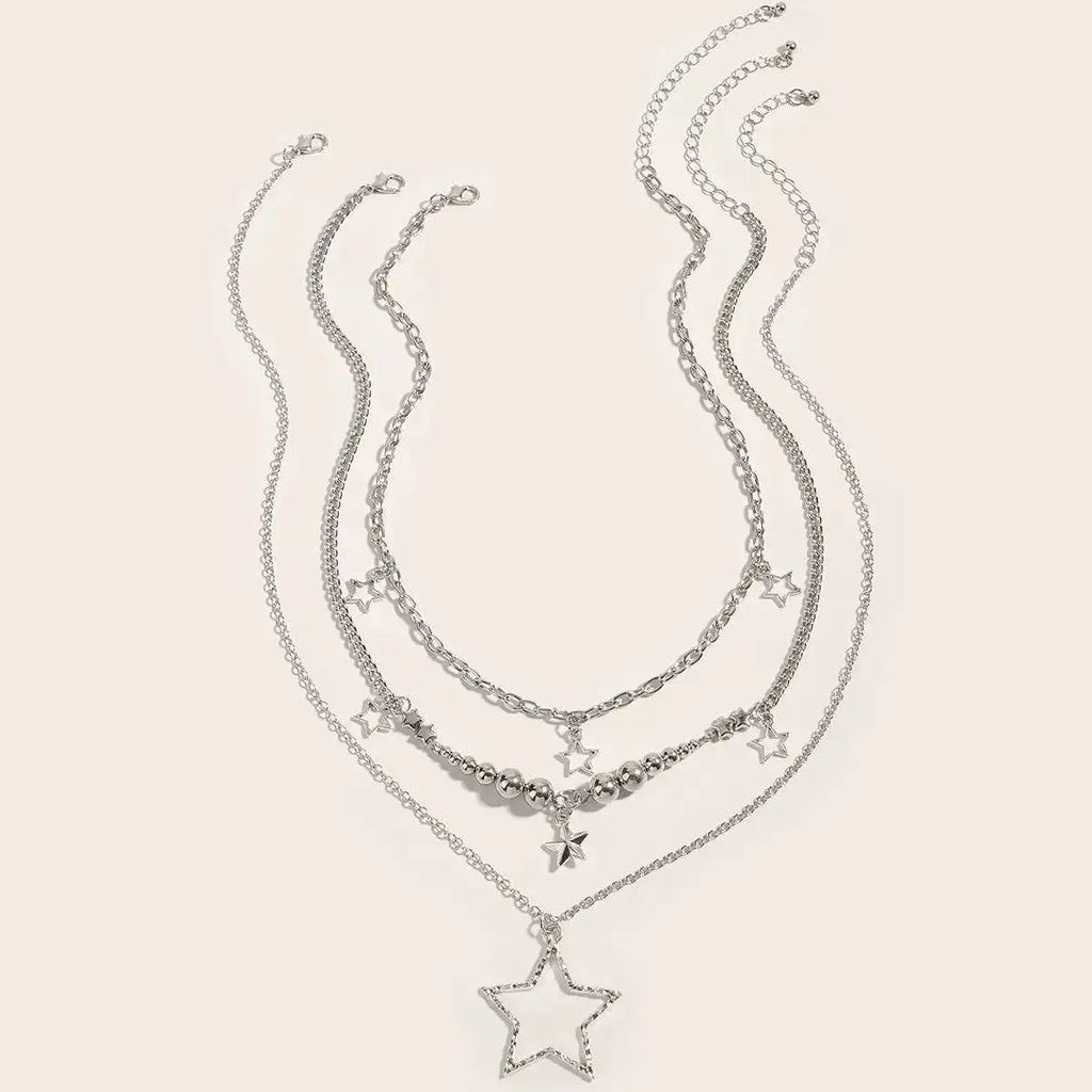 Y2K Alt Girl Layered Necklace Set for Girls Sliver Grunge Choker Collarbone Chains Sweet Cool Minimalist Resin Alloy Necklace