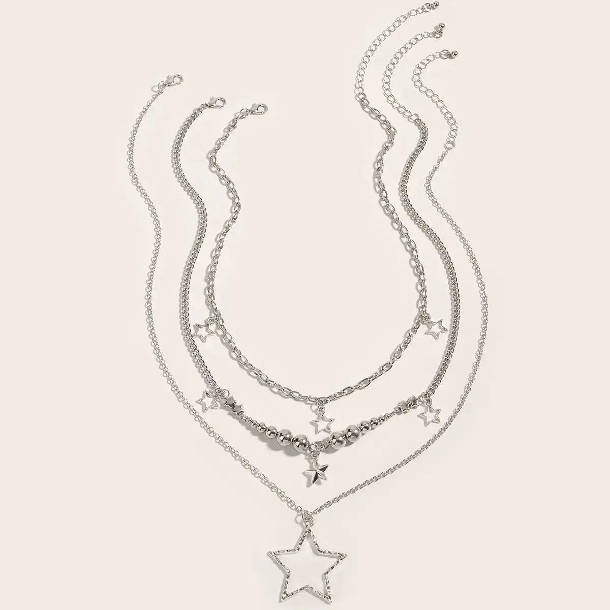 Y2K Alt Girl Layered Necklace Set for Girls Sliver Grunge Choker Collarbone Chains Sweet Cool Minimalist Resin Alloy Necklace