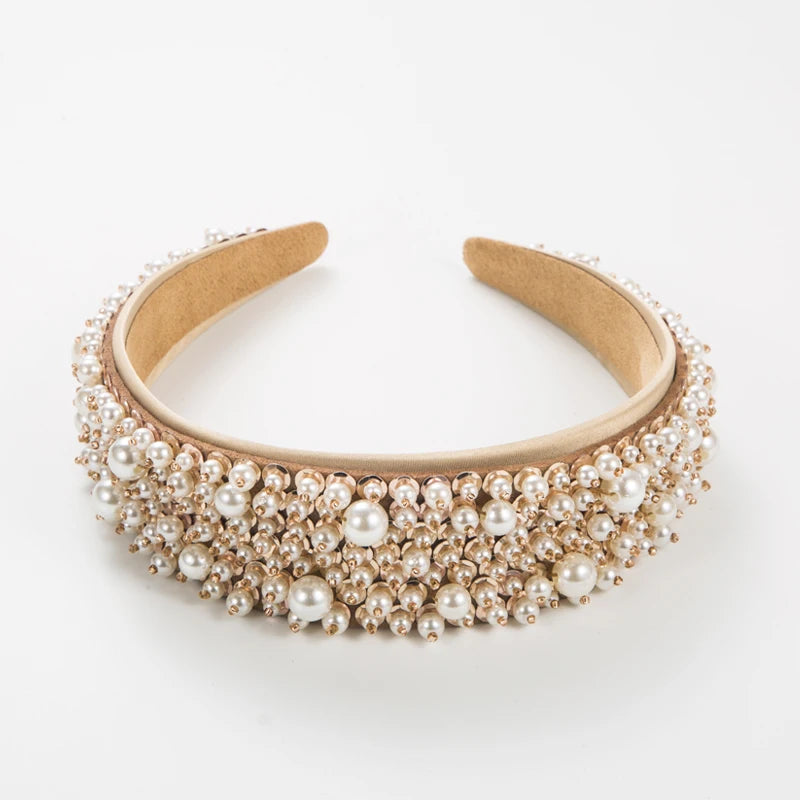 European And American Hair Accessories Baroque Headbands Handmade Pearl Studded versatile internet celebrity runway headbands