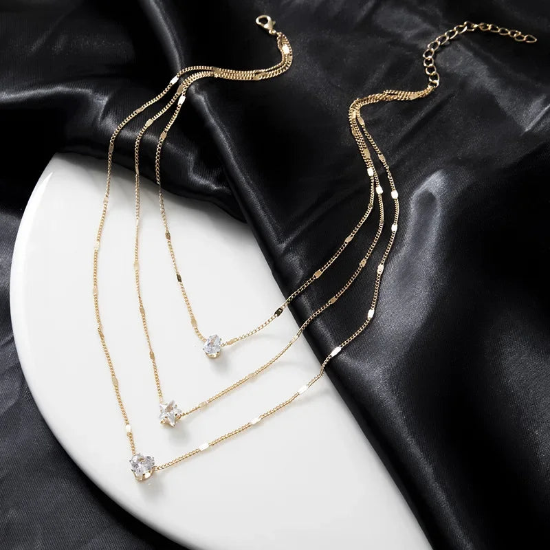Layered Gold Necklaces for Women Stackable14K Gold Silver Plated Circle Paperclip Chain Pendant Choker Necklace Set For Woman