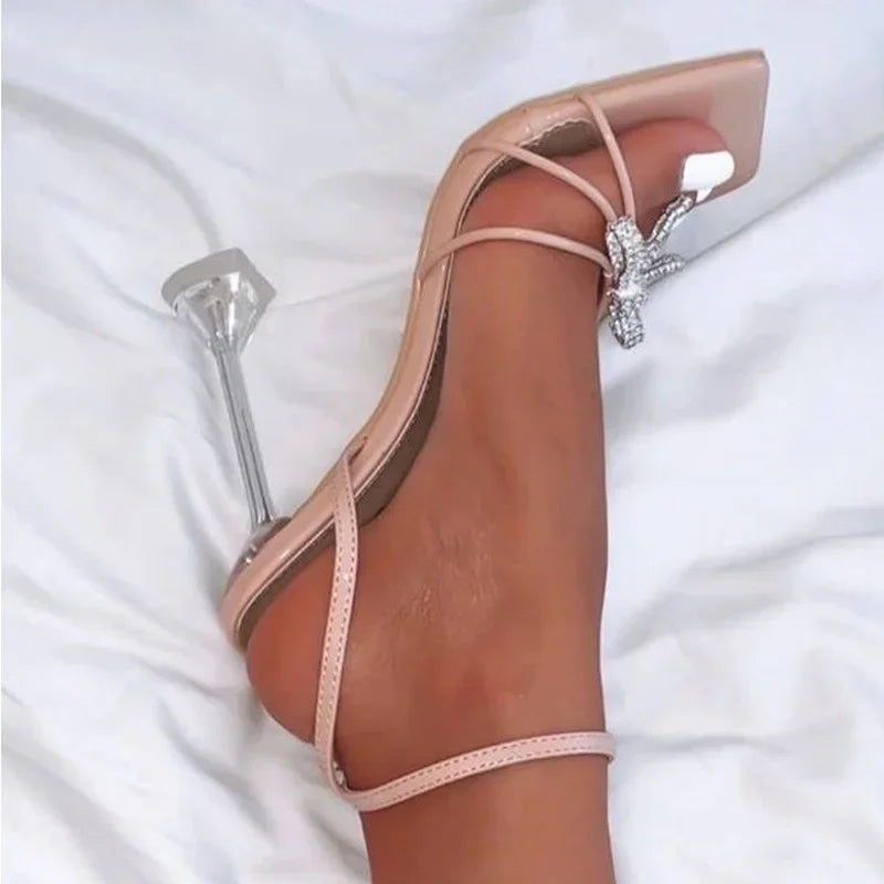 Women's High Heels Sexy Sandal Women Stiletto Heel Slingback Shoes Woman Summer 2024 Fashion Rhinestone Plus Size 42 43