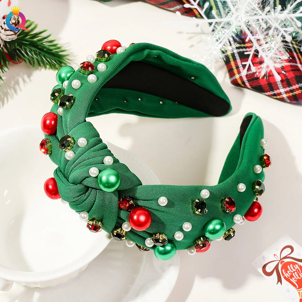 Jeweled Headband with Embellished Crystals and Pearls Knotted Headband Xmas Gift For Girls Christmas Headband Accessories