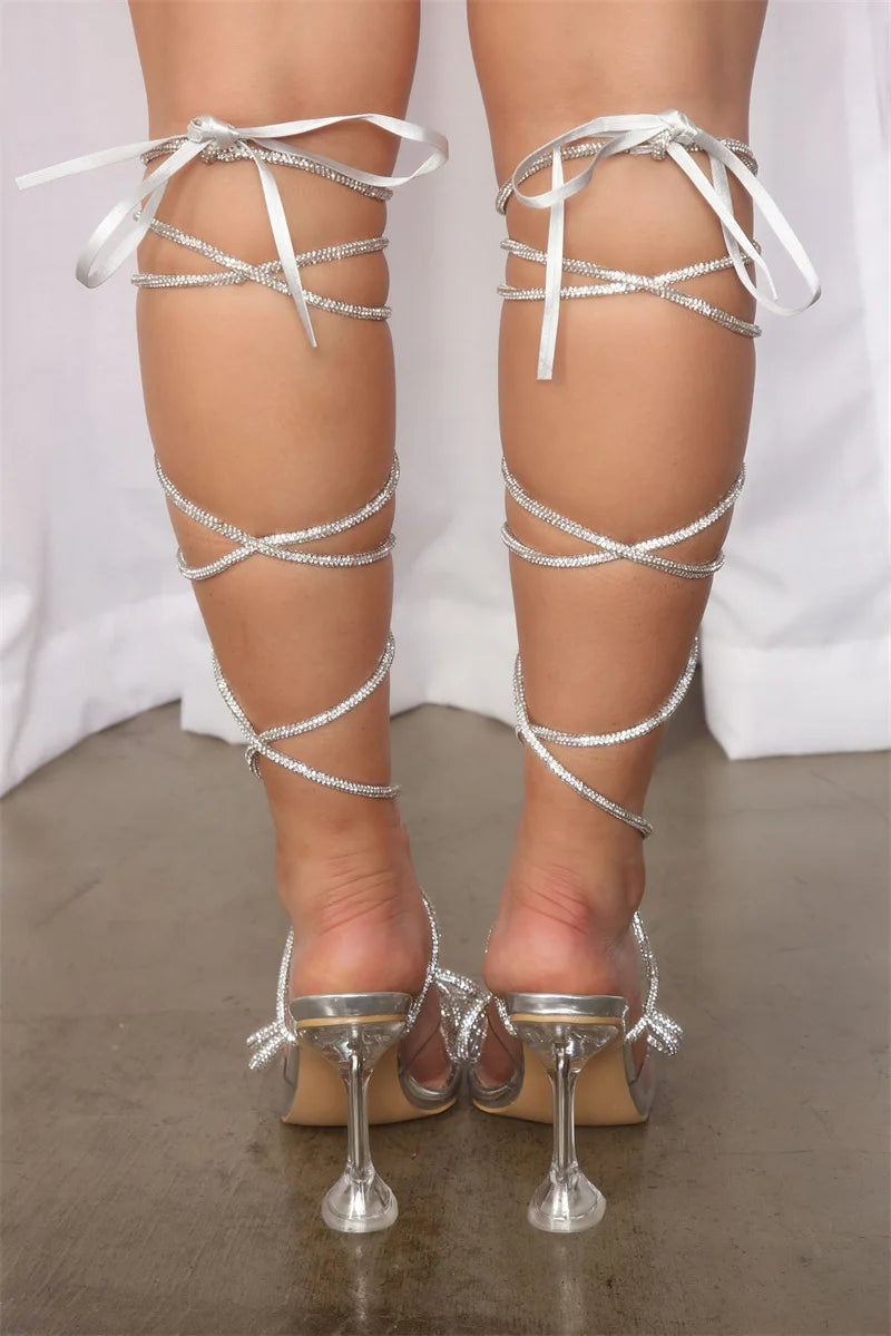 Liyke Summer Party Wedding Sandals Ladies 2026 Fashion Crystal Rhinestone Bowknot High Heels PVC Transparent Shoes Women Pumps