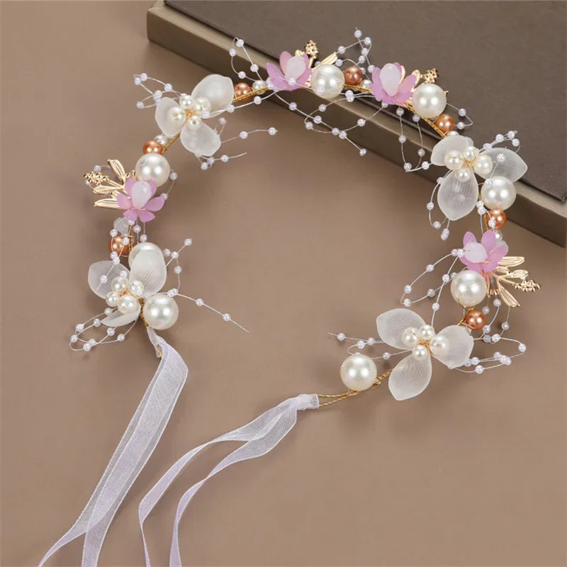 Children's Headwear Elegant Flower Wreath Fairy Crown Headband Princess Children's Hair Birthday Performance Runway Accessories