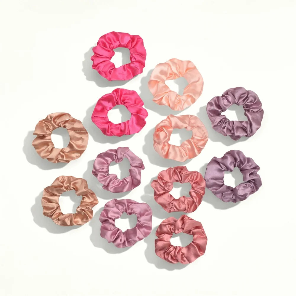 12pcs Colorful Satin Scrunchies - Comfy And Simple Hair Accessories For Women And Girls