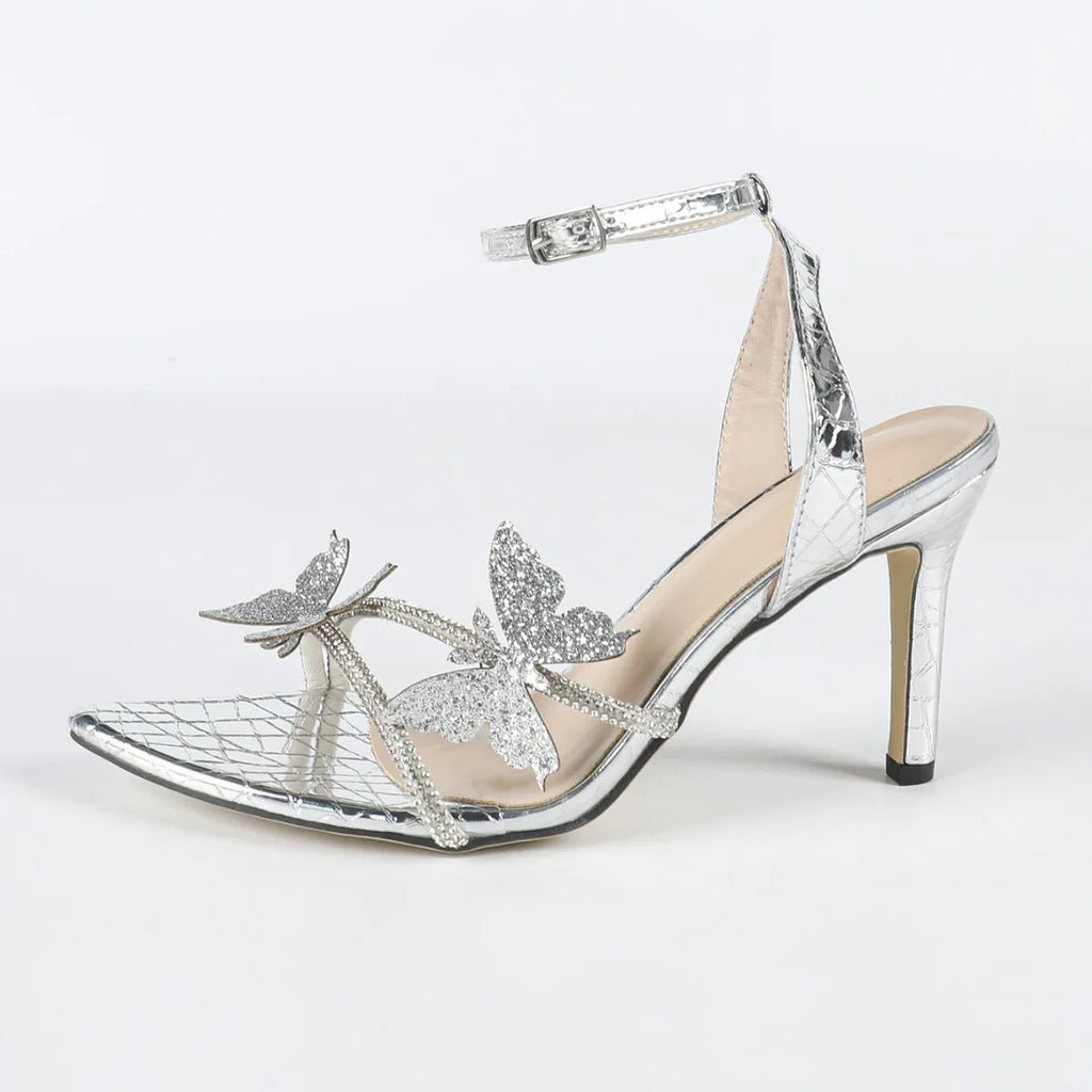 Ladies' round headed three-dimensional flower baked paint heel high-heeled sandals, women's shoes