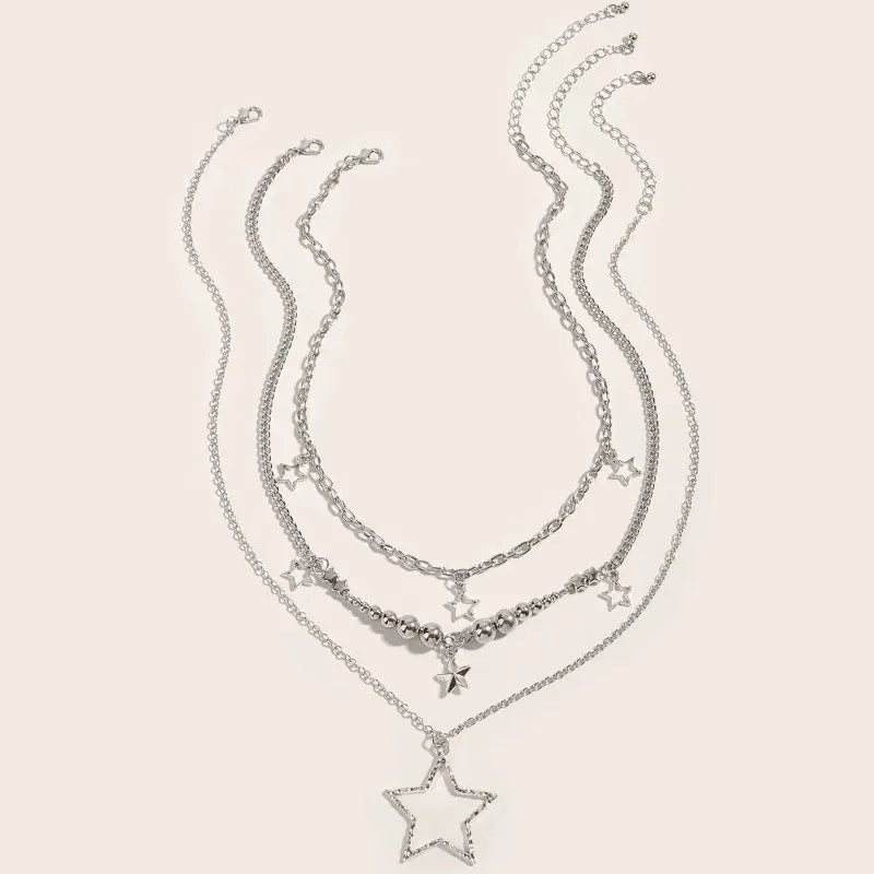 Y2K Alt Girl Layered Necklace Set for Girls Sliver Grunge Choker Collarbone Chains Sweet Cool Minimalist Resin Alloy Necklace