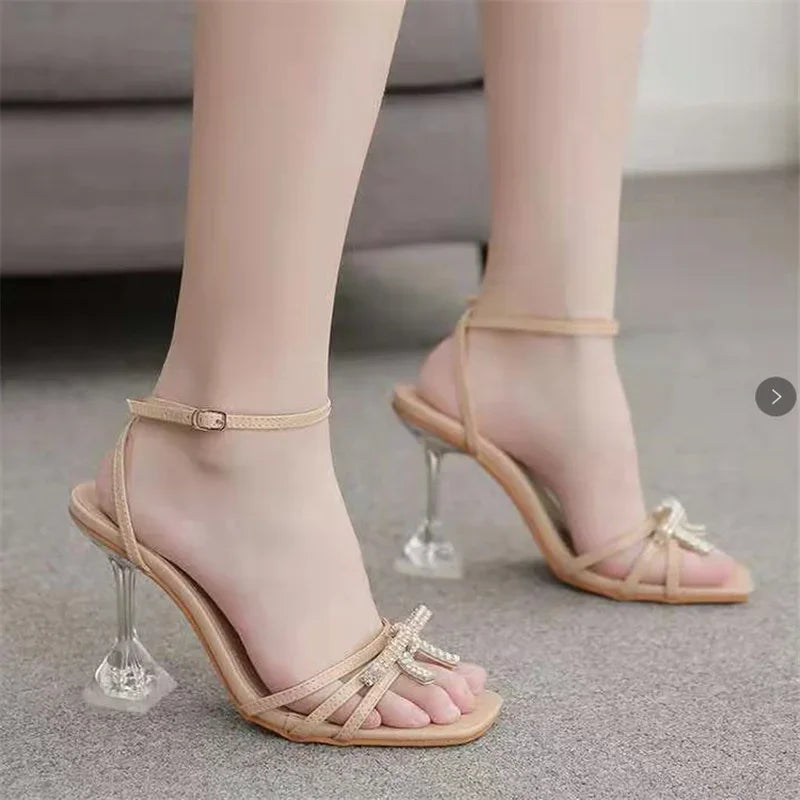 Women's High Heels Sexy Sandal Women Stiletto Heel Slingback Shoes Woman Summer 2024 Fashion Rhinestone Plus Size 42 43