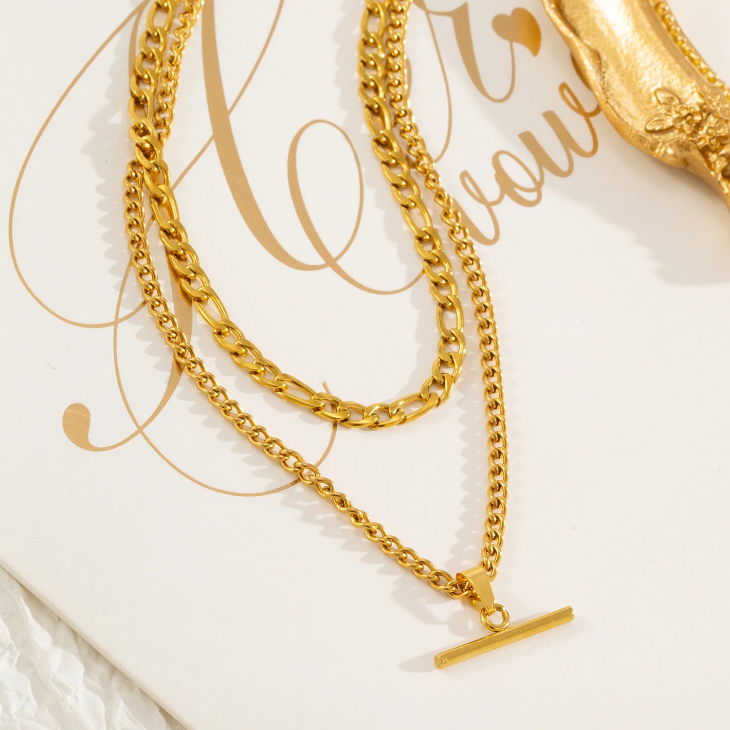 Layered Necklace for Women Minimalist Stackable - 18K Gold Plated Stainless Steel Hypoallergenic Elegant Double Chain Jewelry