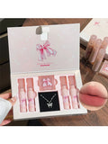 6-Piece Makeup Set (in Box)
Includes velvet matte lipsticks, nude lip gloss, moisturizing lip shine, face blush palette, and necklace—perfect as a gift.