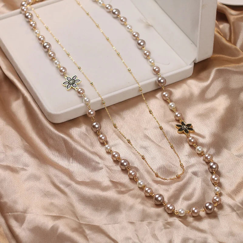 Women Pearls Double Layers Long Necklace High Quality Party Wedding Jewelry Accessories For Lady Elegant Chain Collares de moda