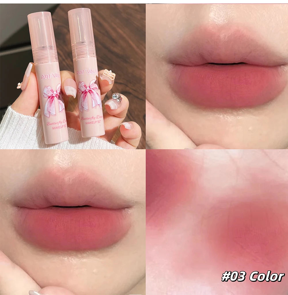 6-Piece Makeup Set (in Box)
Includes velvet matte lipsticks, nude lip gloss, moisturizing lip shine, face blush palette, and necklace—perfect as a gift.