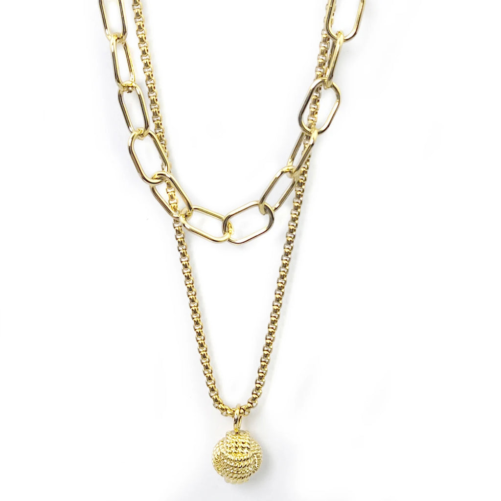 Designed for women with two rows of layered delicate 18K gold plated simple pearl link paper clip necklaces.