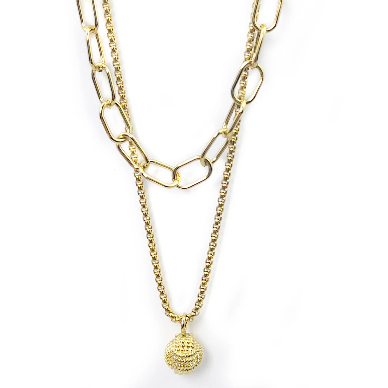 Designed for women with two rows of layered delicate 18K gold plated simple pearl link paper clip necklaces.