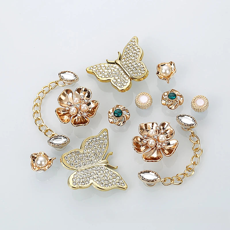 Women's Rhinestone Butterfly Flowers Jelly Shoes Summer Outdoor Activities Thick Sole Non-Slip Increased Toe Cap Sandals