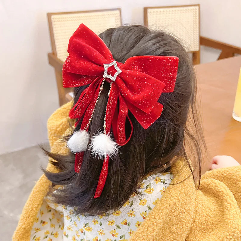 Red Velvet Bows Hair Ribbons Scrunchies for Women Girls Long Elastic Hair Ties Headwears Female Kids Styling Tools 2025 New Year