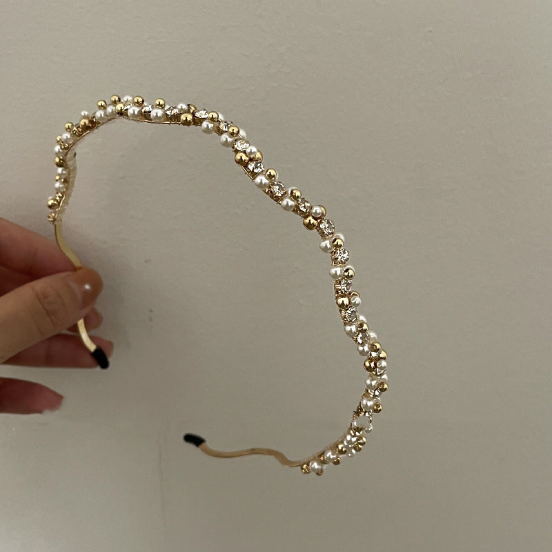 Exquisite Zircon Headbands Simple Retro Pearl Headband Waving Party Crown Head Hoop Elegant Women Gold Bands Headwear
