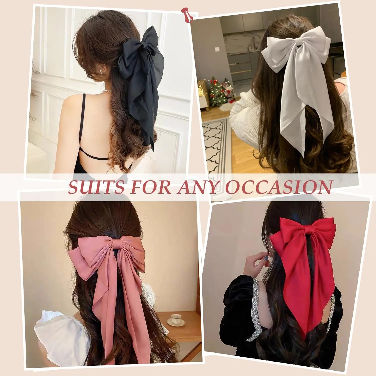 5PCS Silky Satin Ribbon Hair Bows for Women Large Big Oversized Giant Long Tail Bow French Hair Clips Barrettes Hair Accessories