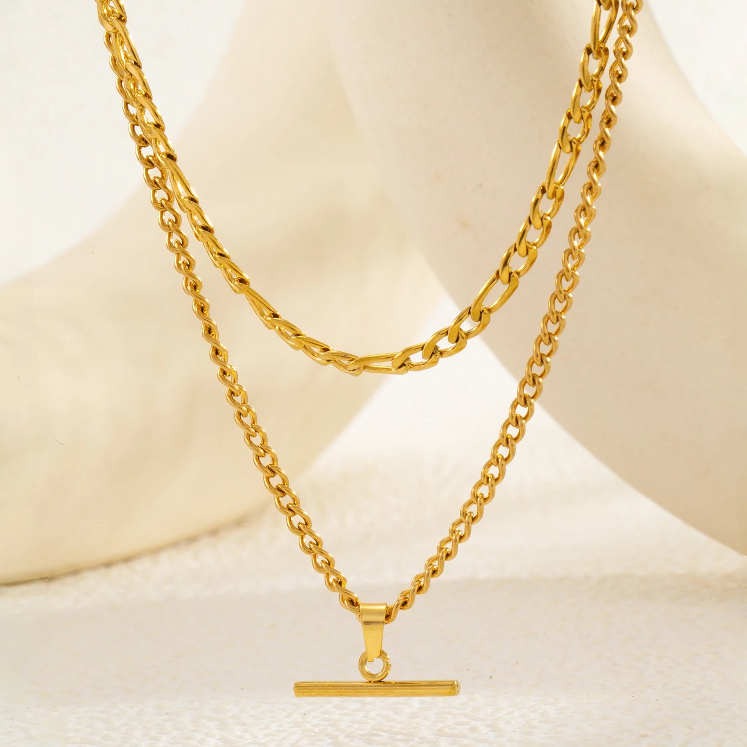 Layered Necklace for Women Minimalist Stackable - 18K Gold Plated Stainless Steel Hypoallergenic Elegant Double Chain Jewelry