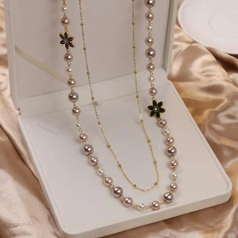 Women Pearls Double Layers Long Necklace High Quality Party Wedding Jewelry Accessories For Lady Elegant Chain Collares de moda
