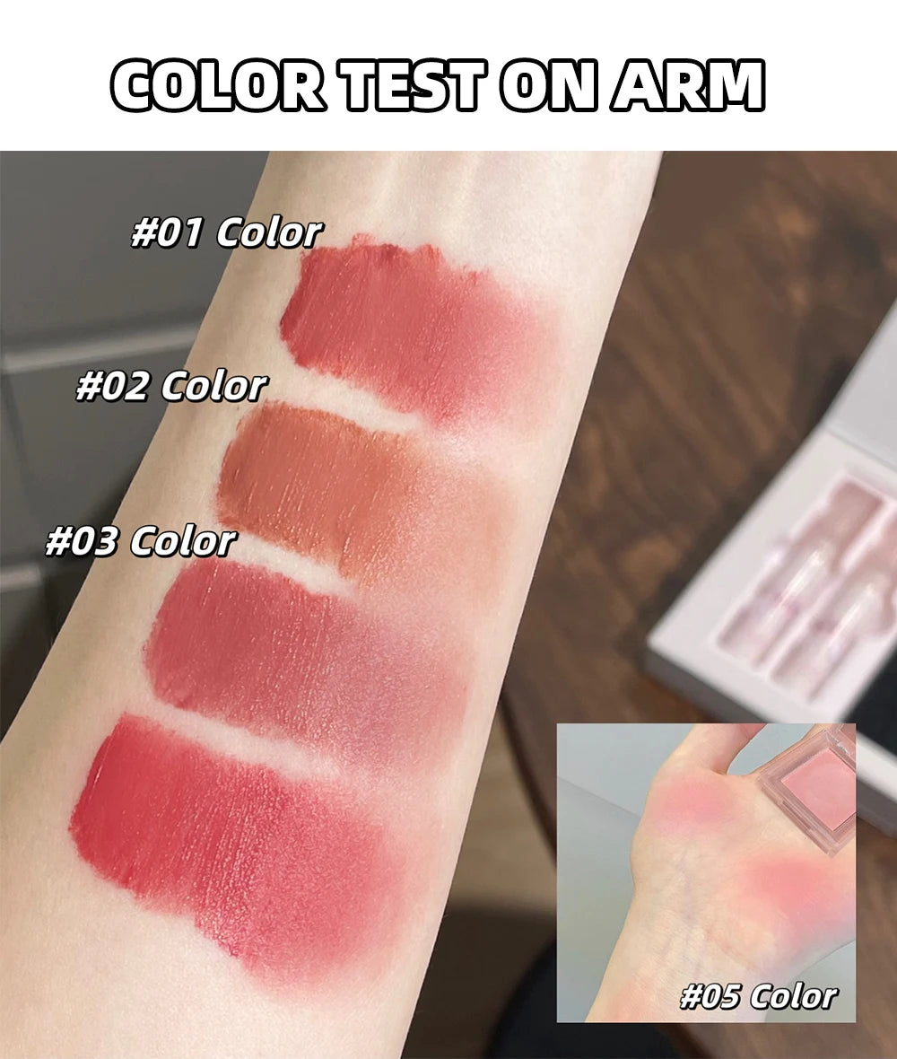 6-Piece Makeup Set (in Box)
Includes velvet matte lipsticks, nude lip gloss, moisturizing lip shine, face blush palette, and necklace—perfect as a gift.