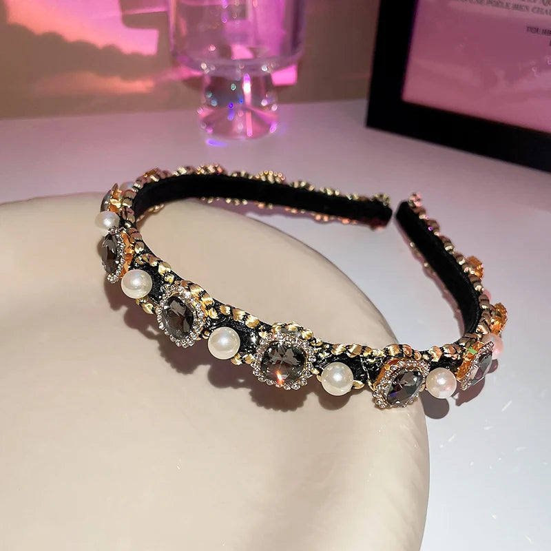 Luxury Shiny Full Rhinestone Headbands Imitation Pearl Hairbands Headwear For Women Party Wedding Hair Accessories Jewelry