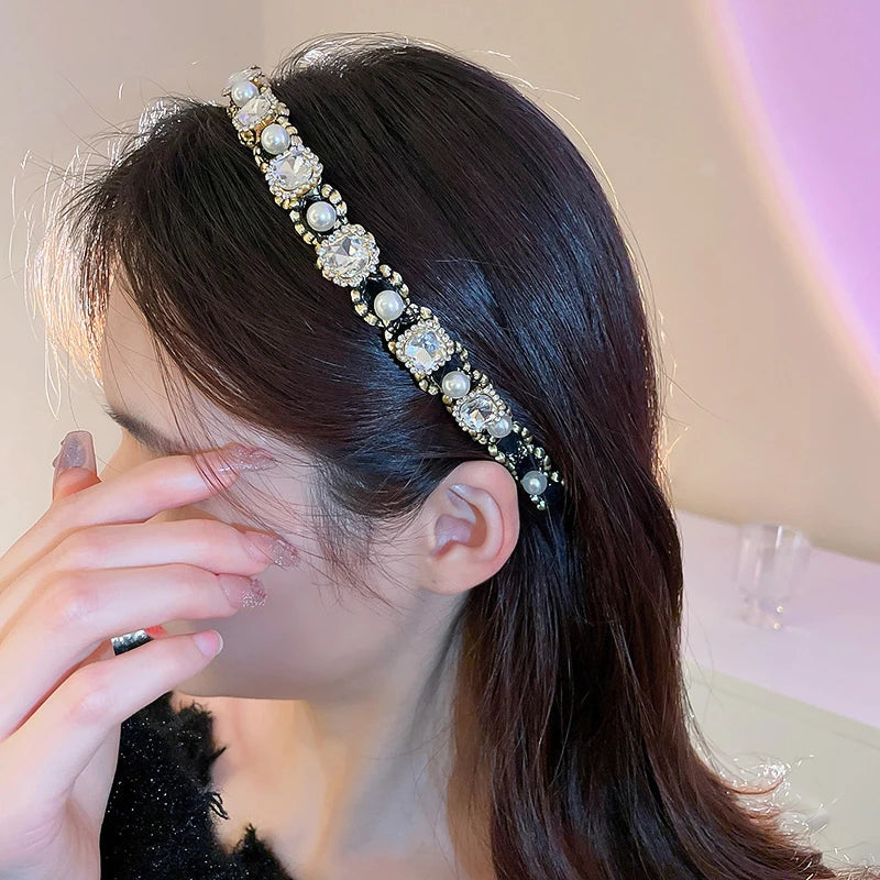 Luxury Shiny Full Rhinestone Headbands Imitation Pearl Hairbands Headwear For Women Party Wedding Hair Accessories Jewelry