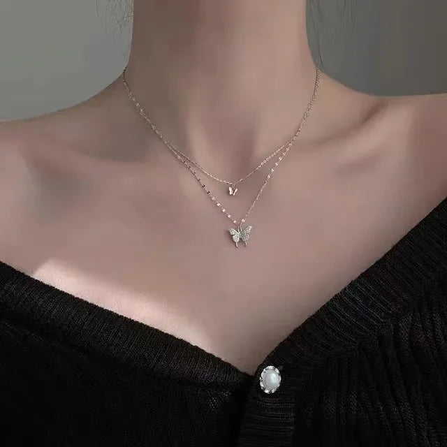 New Black Crystal Beaded Double Layer Necklace for Women Personalized Fashionable Daily Accessories Party Jewelry Birthday Gifts