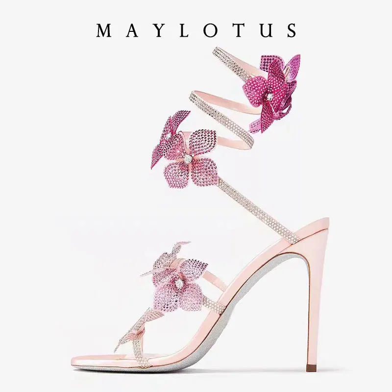 2025 Spring/Summer New Water Diamond Jewel Wrist Wrapped Snake-shaped High Heel Sandals Sexy Large Size Shoe Girl Women Sandals