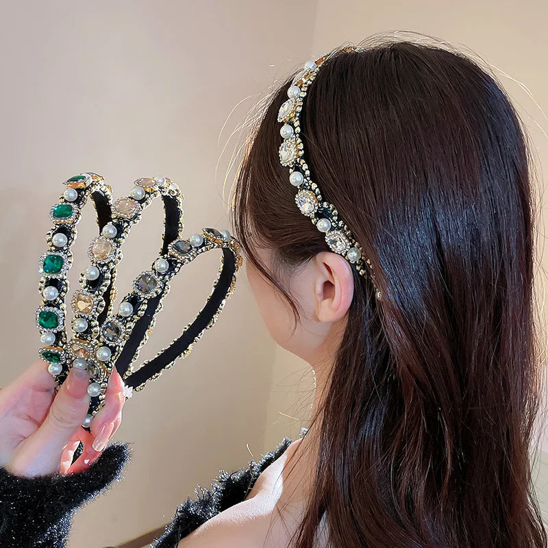 Luxury Shiny Full Rhinestone Headbands Imitation Pearl Hairbands Headwear For Women Party Wedding Hair Accessories Jewelry