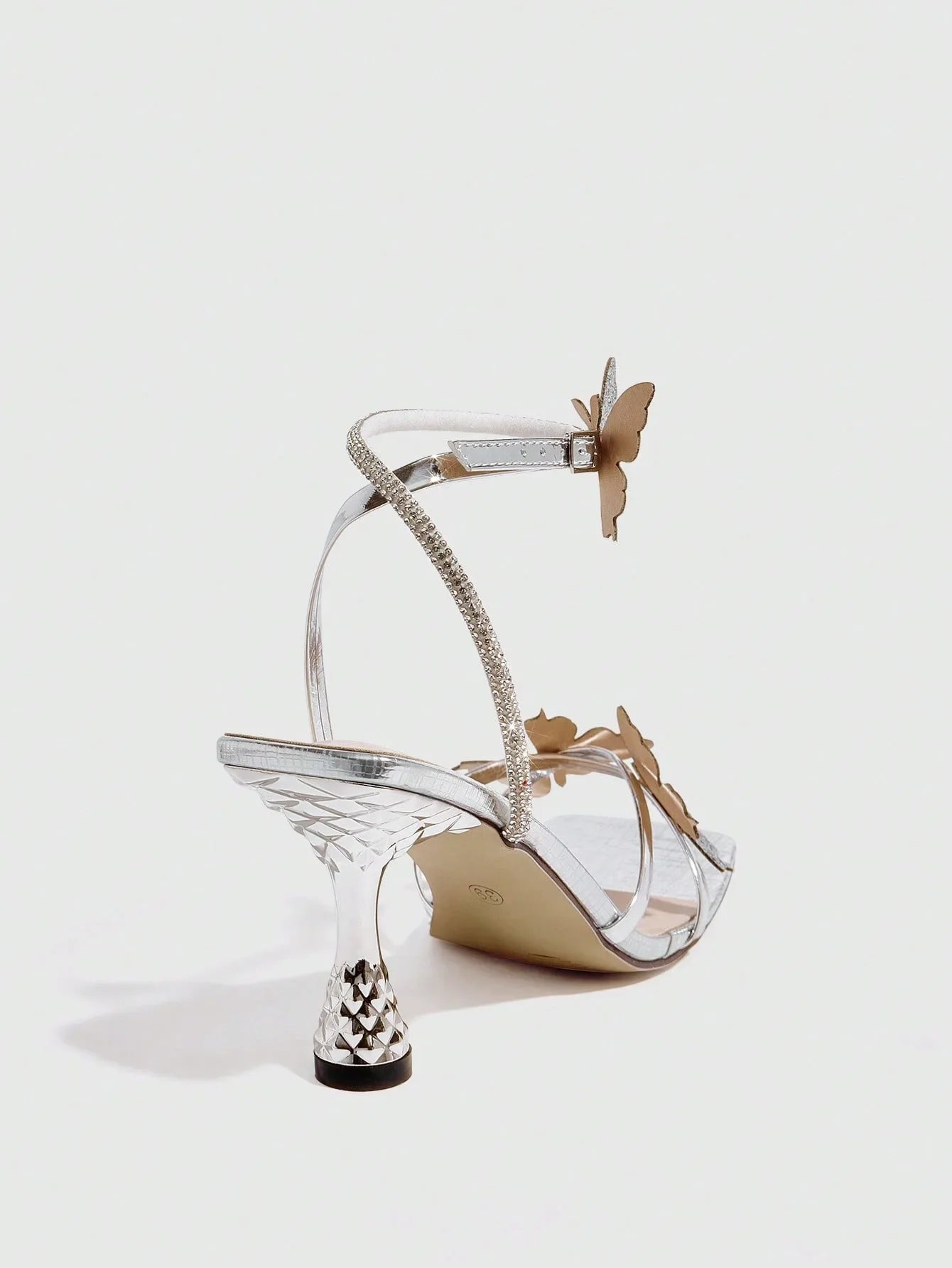 Elegant Silver High Heels Women's Sandals round Toe 3D Flower Painted Heels Rubber Sole Comfortable Ladies Shoes