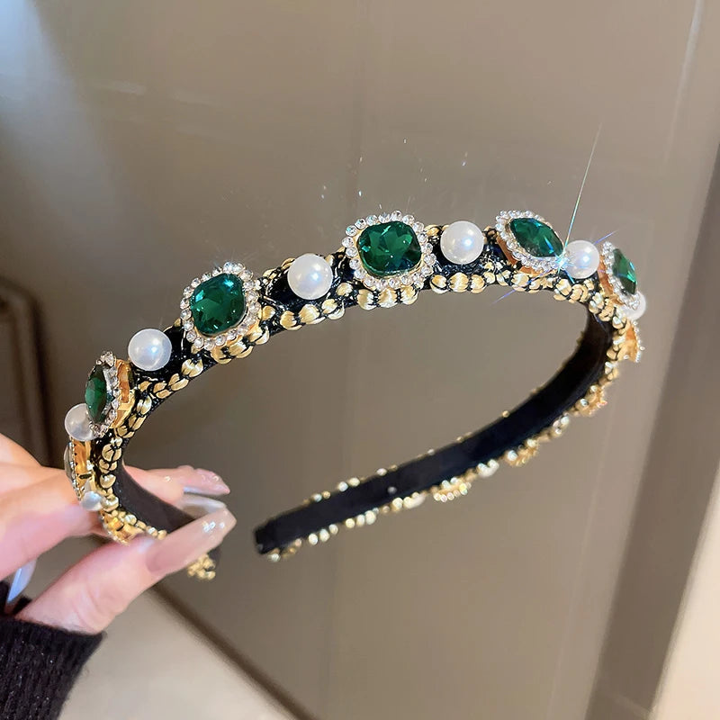Luxury Shiny Full Rhinestone Headbands Imitation Pearl Hairbands Headwear For Women Party Wedding Hair Accessories Jewelry
