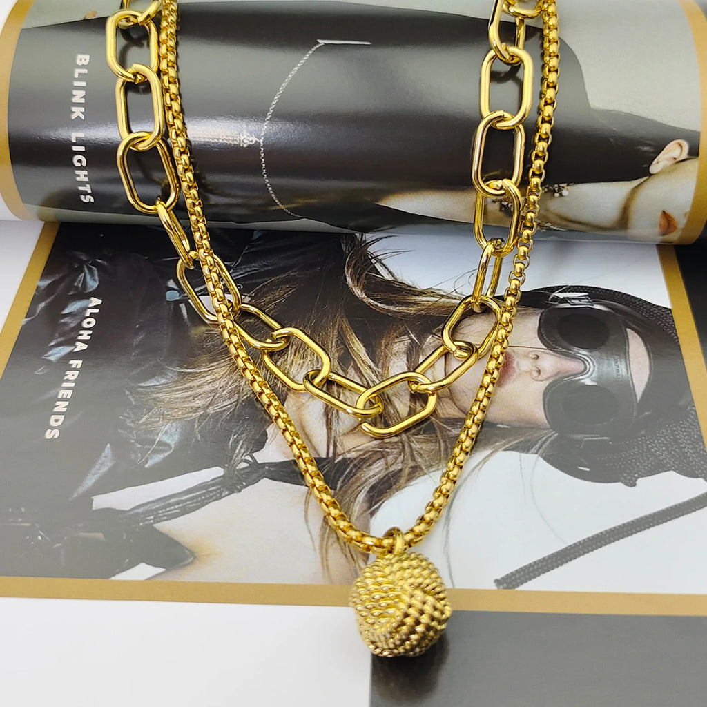 Designed for women with two rows of layered delicate 18K gold plated simple pearl link paper clip necklaces.