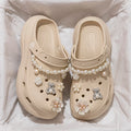 Pearl Chain Chunky Platform Sandals Women 2025 Summer Thick Bottom Beach Clogs Shoes Woman Fashion Flower Decor EVA Garden Shoes