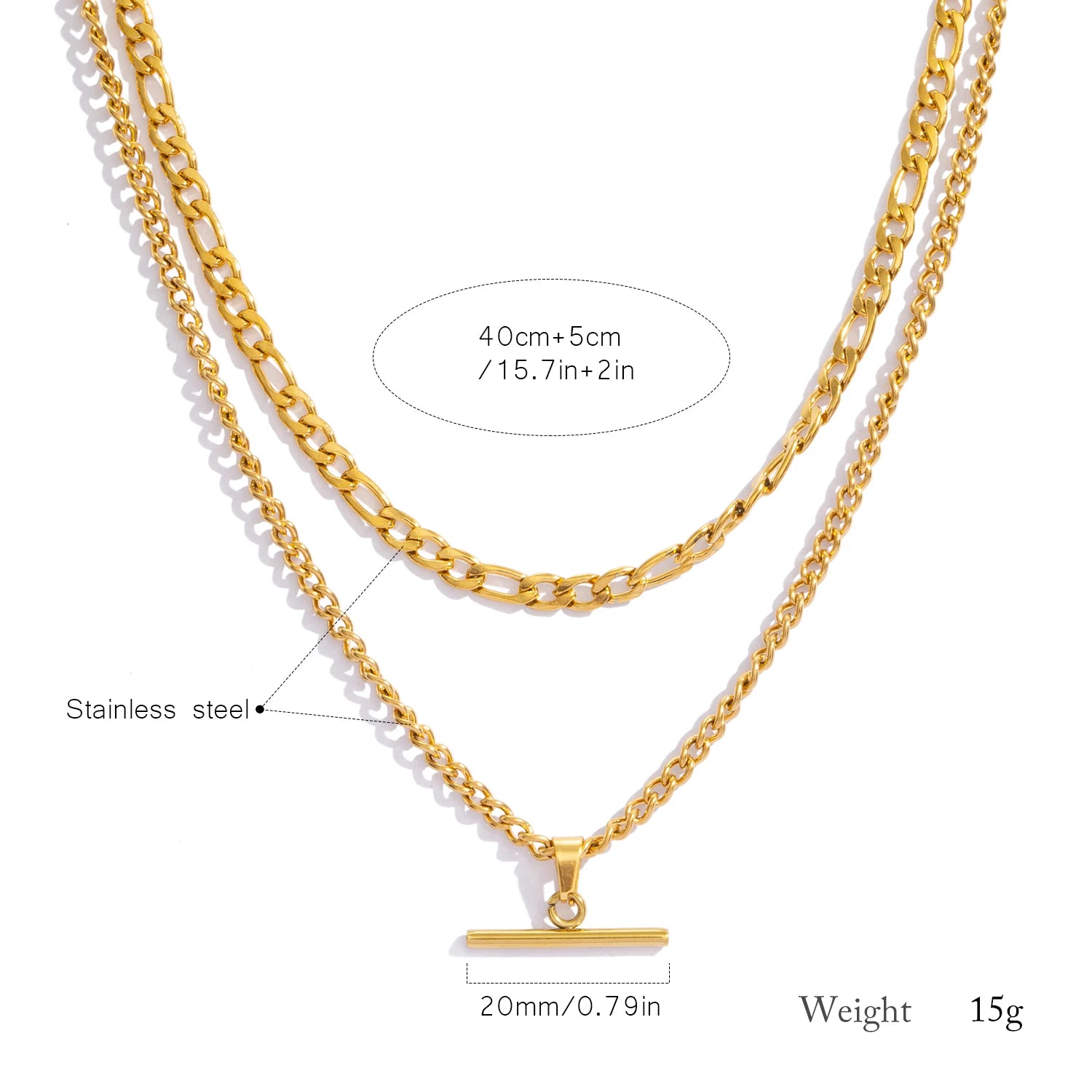 Layered Necklace for Women Minimalist Stackable - 18K Gold Plated Stainless Steel Hypoallergenic Elegant Double Chain Jewelry