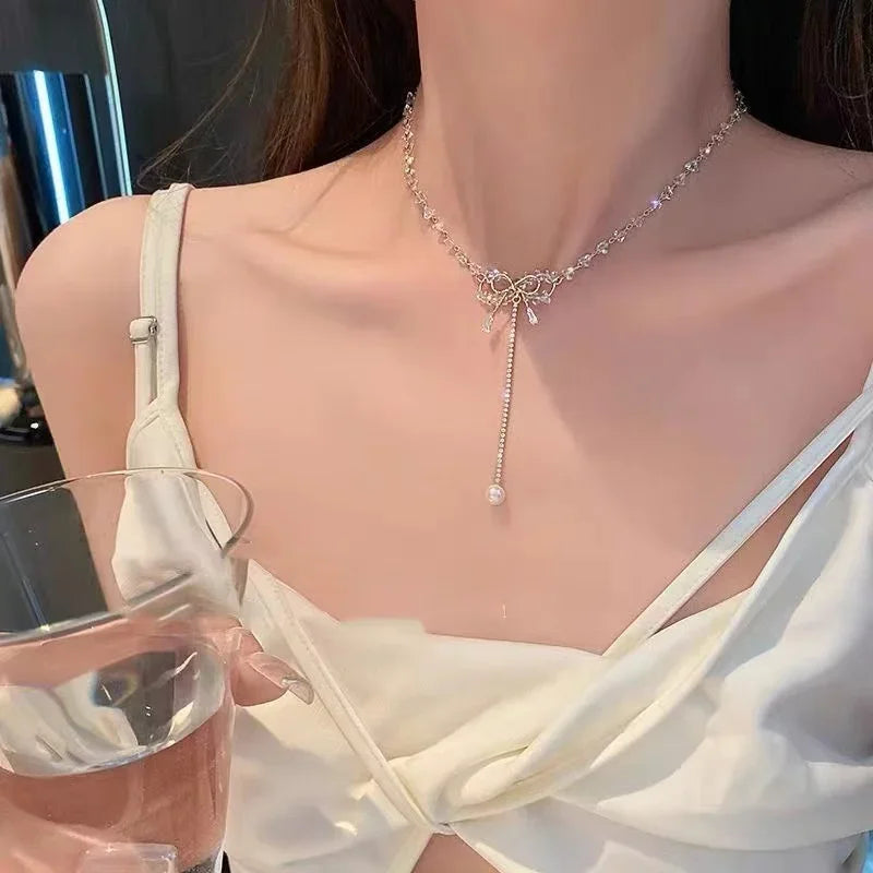New Black Crystal Beaded Double Layer Necklace for Women Personalized Fashionable Daily Accessories Party Jewelry Birthday Gifts