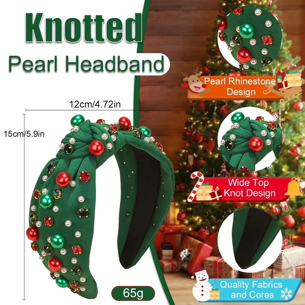 Jeweled Headband with Embellished Crystals and Pearls Knotted Headband Xmas Gift For Girls Christmas Headband Accessories