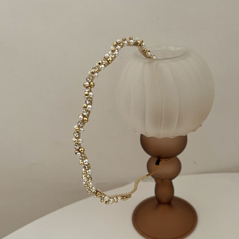 Exquisite Zircon Headbands Simple Retro Pearl Headband Waving Party Crown Head Hoop Elegant Women Gold Bands Headwear
