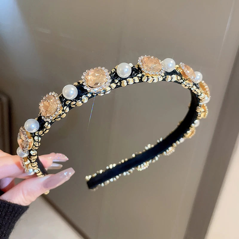 Luxury Shiny Full Rhinestone Headbands Imitation Pearl Hairbands Headwear For Women Party Wedding Hair Accessories Jewelry