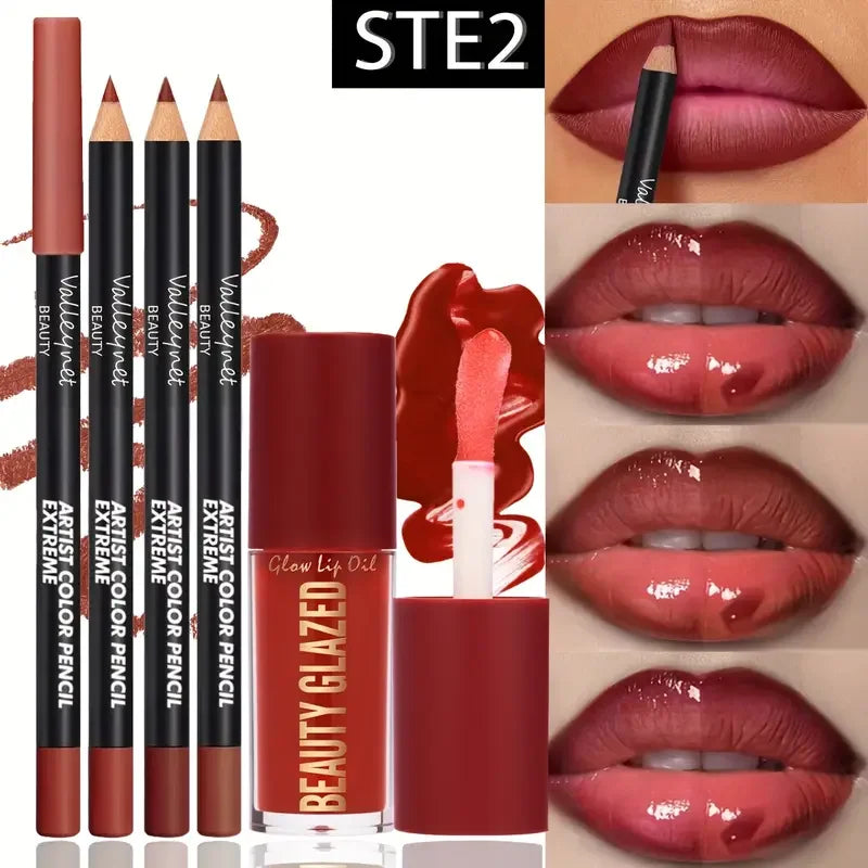 Kit de labios marrón oscuro de 4 piezas
Incluye delineador de labios + brillo labial, resistente al agua y de larga duración con acabado mate. Ideal para ocasiones casuales y formales.