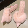 Fashion Plush Slippers for Women's Sweet Pointed Tip Stiletto Womens High Heels Trend Baotou Hairy Women's Half Slippers Tacones